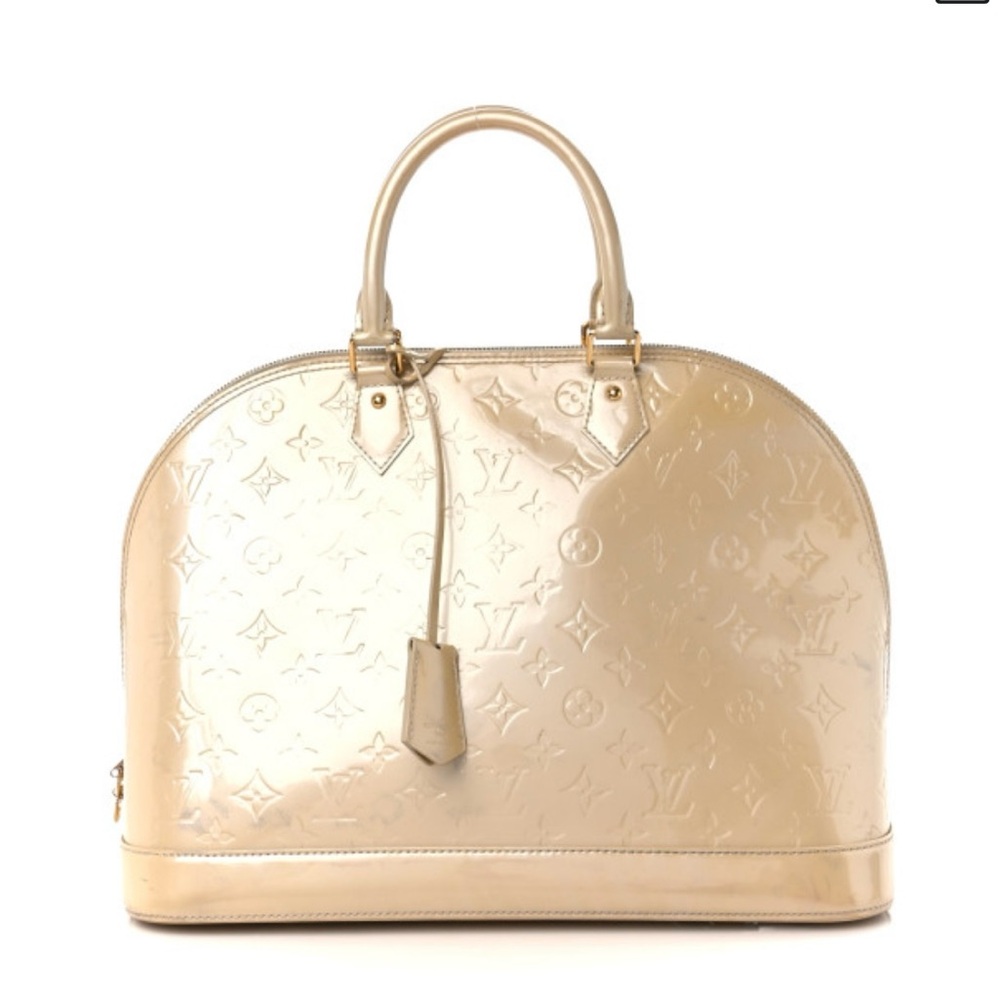 Pre-loved Louis Vuitton Vernis Alma PM in large [13” x 10” x6”] in Dune